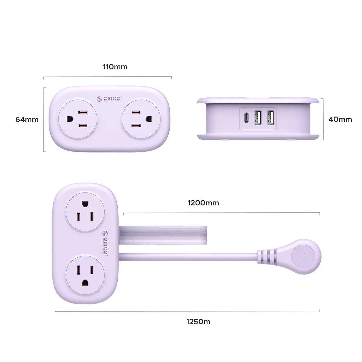 ORICO Multi-Power Travel Power Strip, 15W/20W/65W/100W Output, 2-4 AC Outlets & 3-4 USB Ports with 4FT Short Cord, Compact Cruise-Approved Charging Station for Travel, Hotel & Dorm