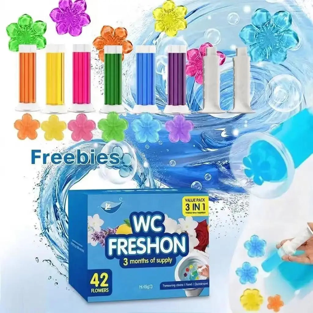 42 Flowers! 3-Tubes Toilet Gel Stamp Box Deodorizing Bathroom Freshener with Flower Scent - Keeps Toilet Clean & Fresh for 3 Months