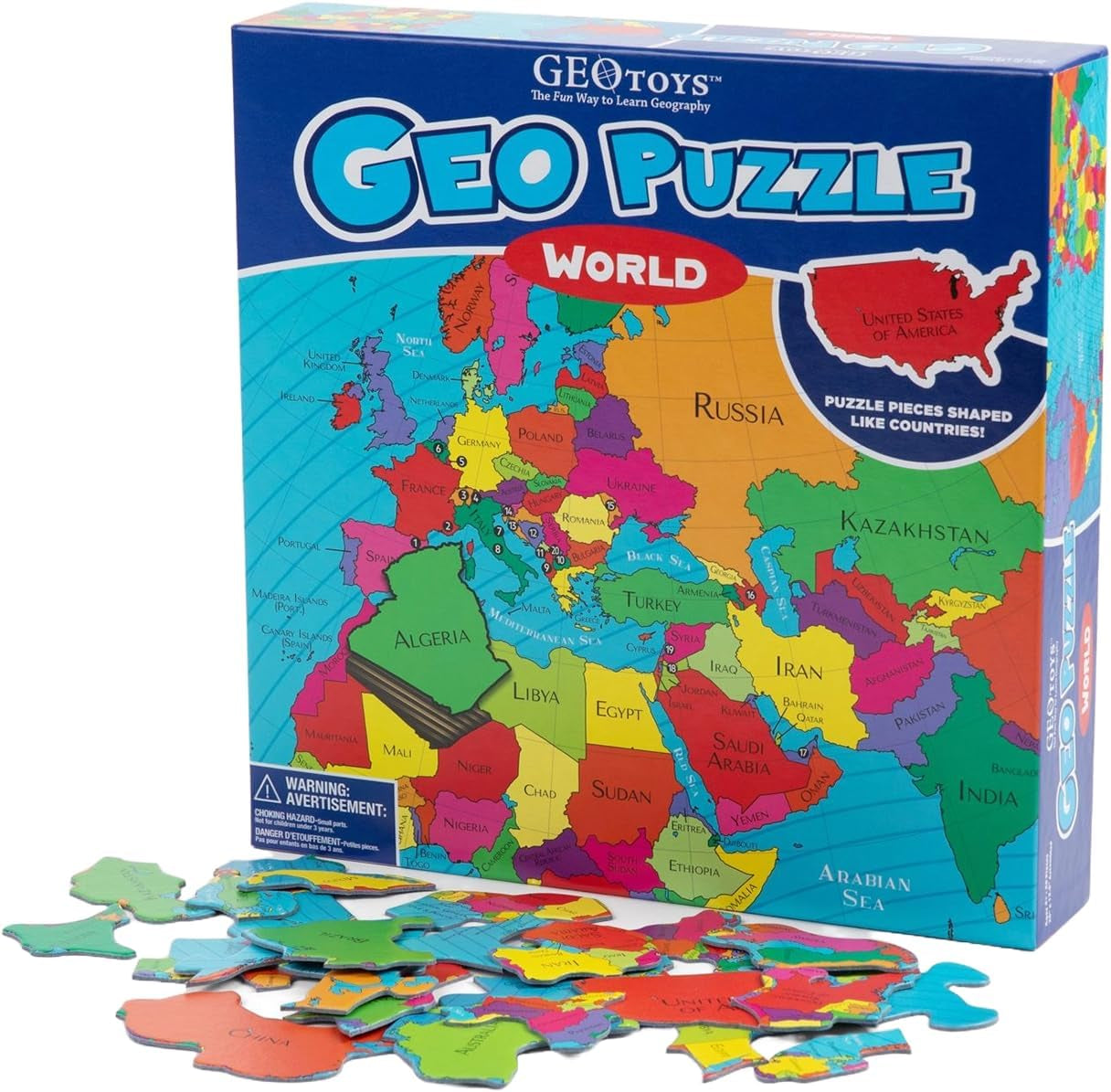 Geopuzzle, World Jigsaw Puzzles, 68 Pc Geography Game & Map Puzzle, Educational Games & Kids Learning Activities, Puzzle Gifts for Children Ages 6-9, Fun Learning Toys for Kids