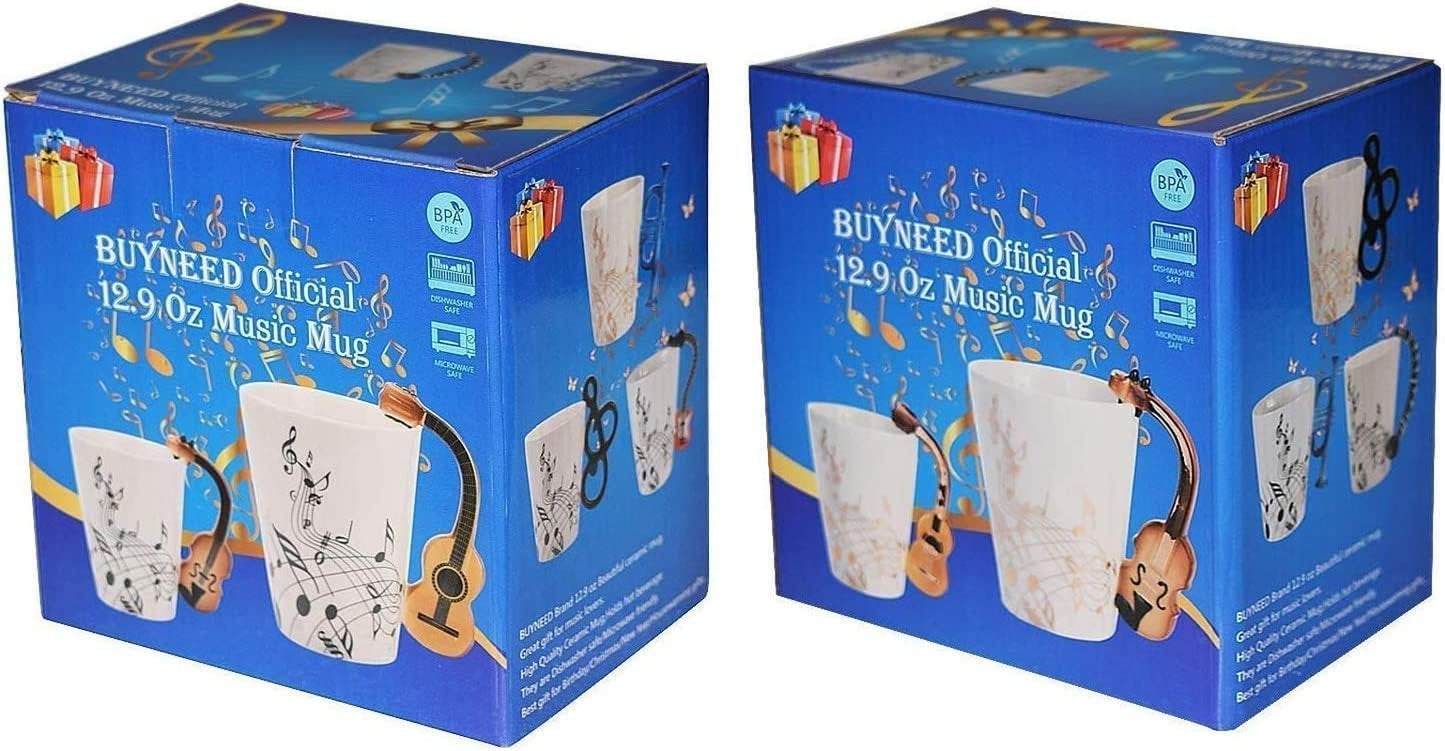 12.9 Oz Guitar Ceramic Mug - Music Note Tea Coffee Milk Cup Mug Gift for Guitar Players, Musicians, Women, Men, Friends, Teachers, Red