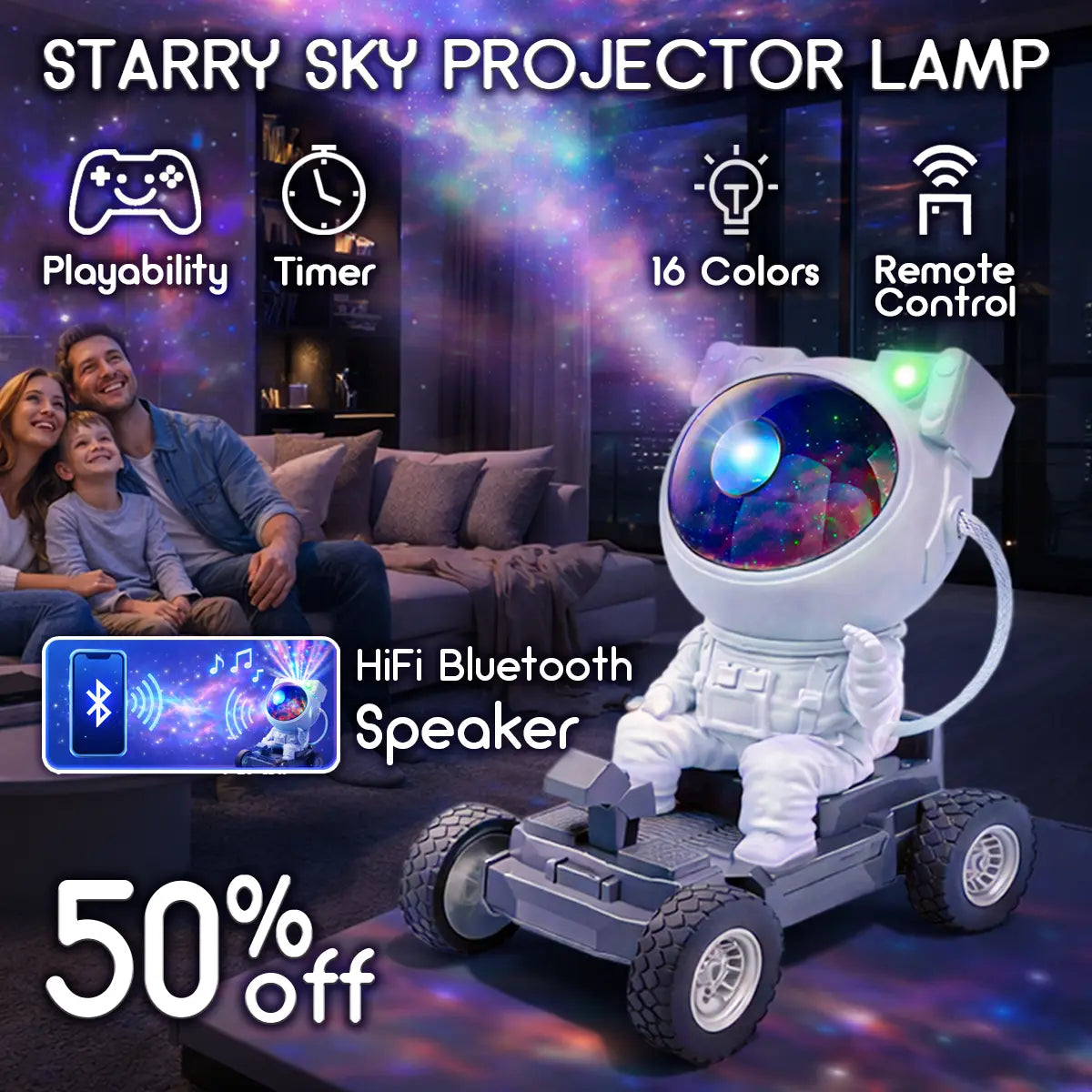 Moon Rover Astronaut Galaxy Projector Star Projector Night Light Bluetooth Speaker Remote Timer LED Nebula Ceiling Light Bedroom Decor Kids Room Aesthetic Room Decor Space Gift for Kids Teens Couples Space Lovers Home Ambience Light Relaxing Lamp
