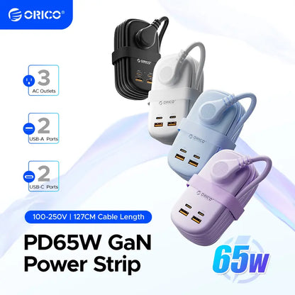ORICO Multi-Power Travel Power Strip, 15W/20W/65W/100W Output, 2-4 AC Outlets & 3-4 USB Ports with 4FT Short Cord, Compact Cruise-Approved Charging Station for Travel, Hotel & Dorm