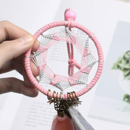 Dream Catcher Car Rearview Mirror Hanging Accessories Handmade Grids Pink Feather Car Charms Pendant Bedroom Decor 2.8" Diameter (Pink Feather)