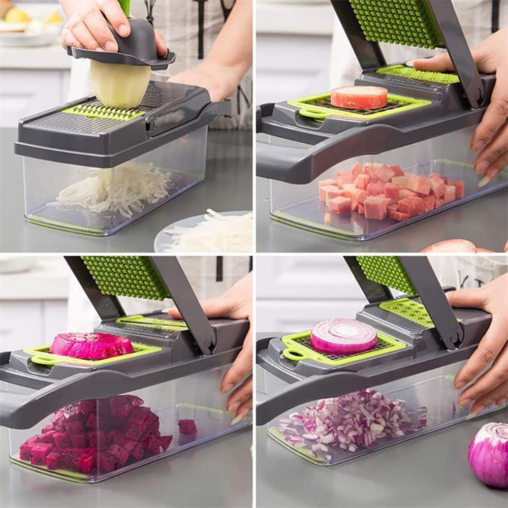 Vegetable Chopper Mandoline Slicer Cutter and Grater 11 in 1 Vegetable Slicer Potato Onion Veggie Chopper Dicer with Container Gray