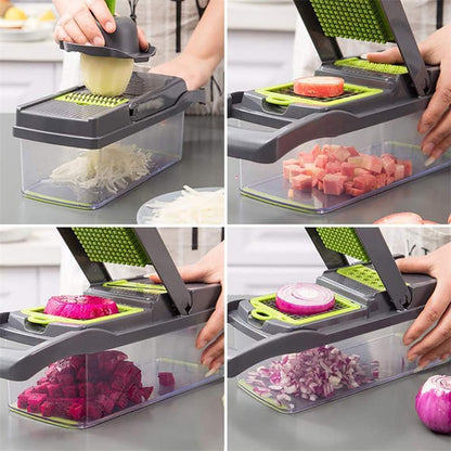 Vegetable Chopper Mandoline Slicer Cutter and Grater 11 in 1 Vegetable Slicer Potato Onion Veggie Chopper Dicer with Container Gray