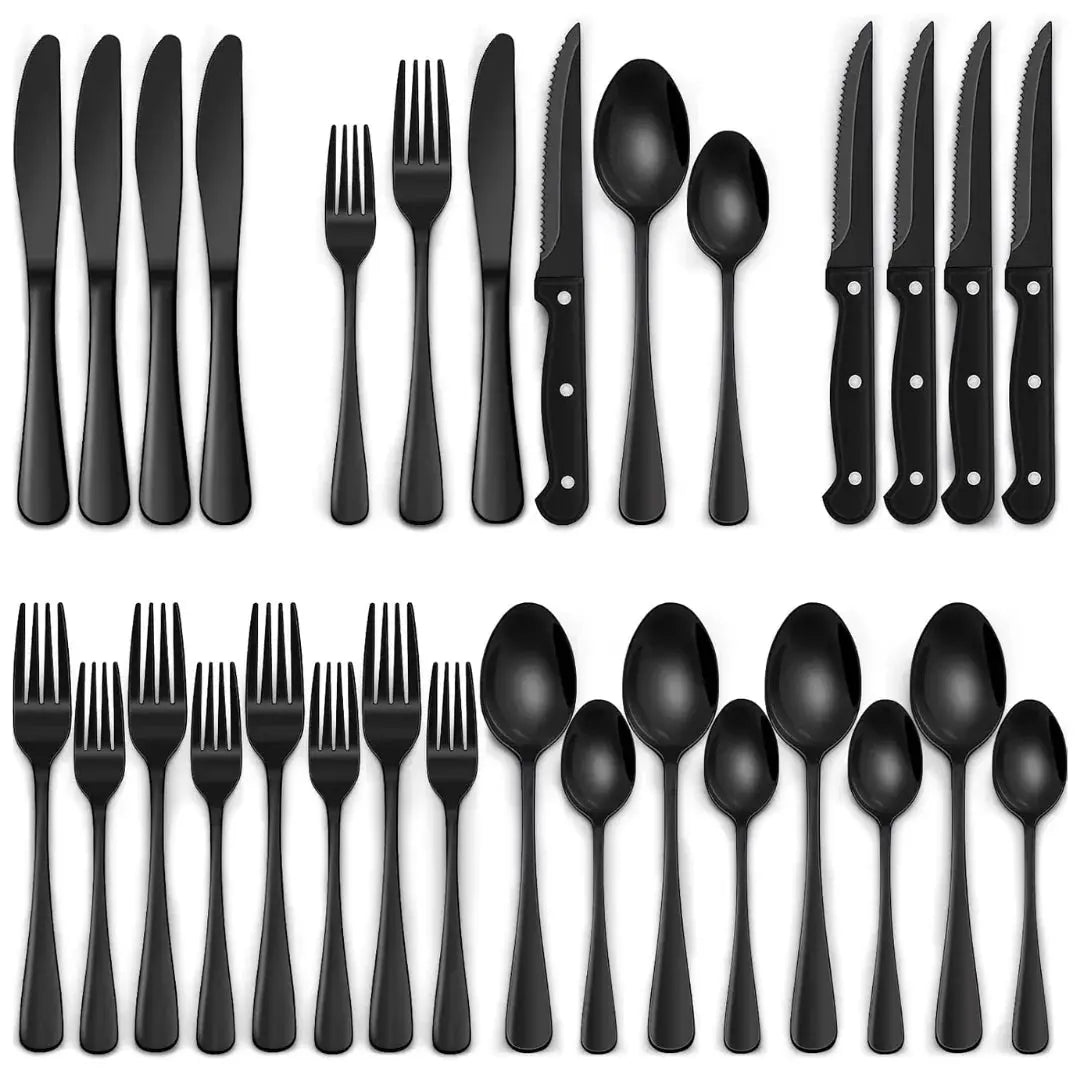 Besteck-Set Schwarz 24-Teilig – Mattes Edelstahl Für 4 Personen