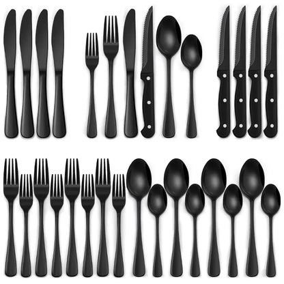 Besteck-Set Schwarz 24-Teilig – Mattes Edelstahl Für 4 Personen