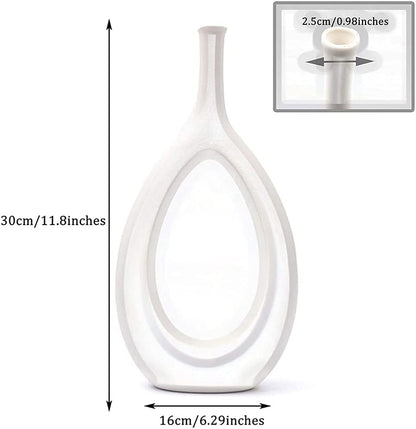 Ceramic Oval Geometric Vase, White, 11"
