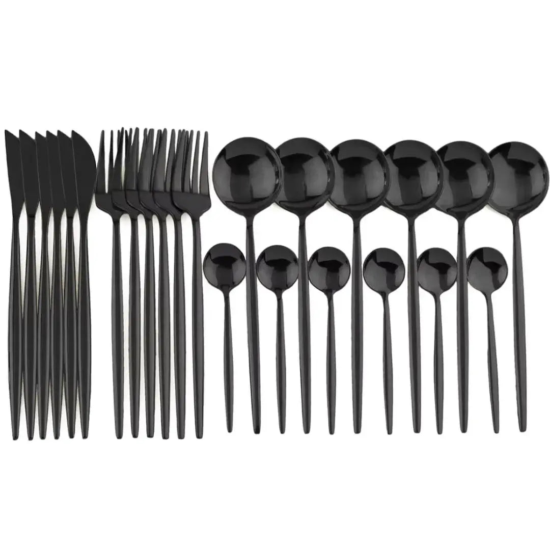 Besteck-Set Schwarz 24-Teilig – Mattes Edelstahl Für 4 Personen