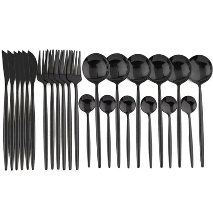 Besteck-Set Schwarz 24-Teilig – Mattes Edelstahl Für 4 Personen