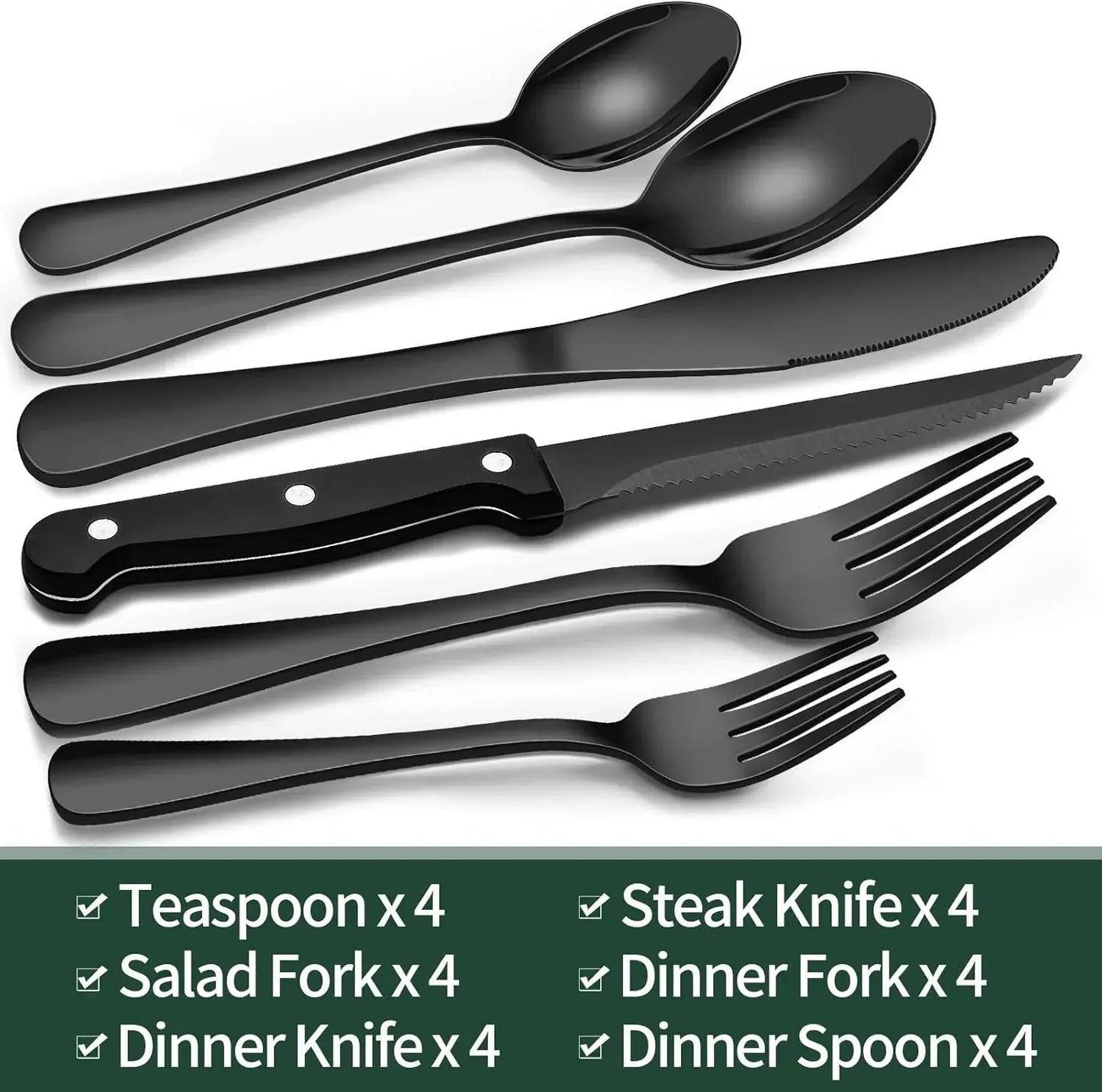 Besteck-Set Schwarz 24-Teilig – Mattes Edelstahl Für 4 Personen