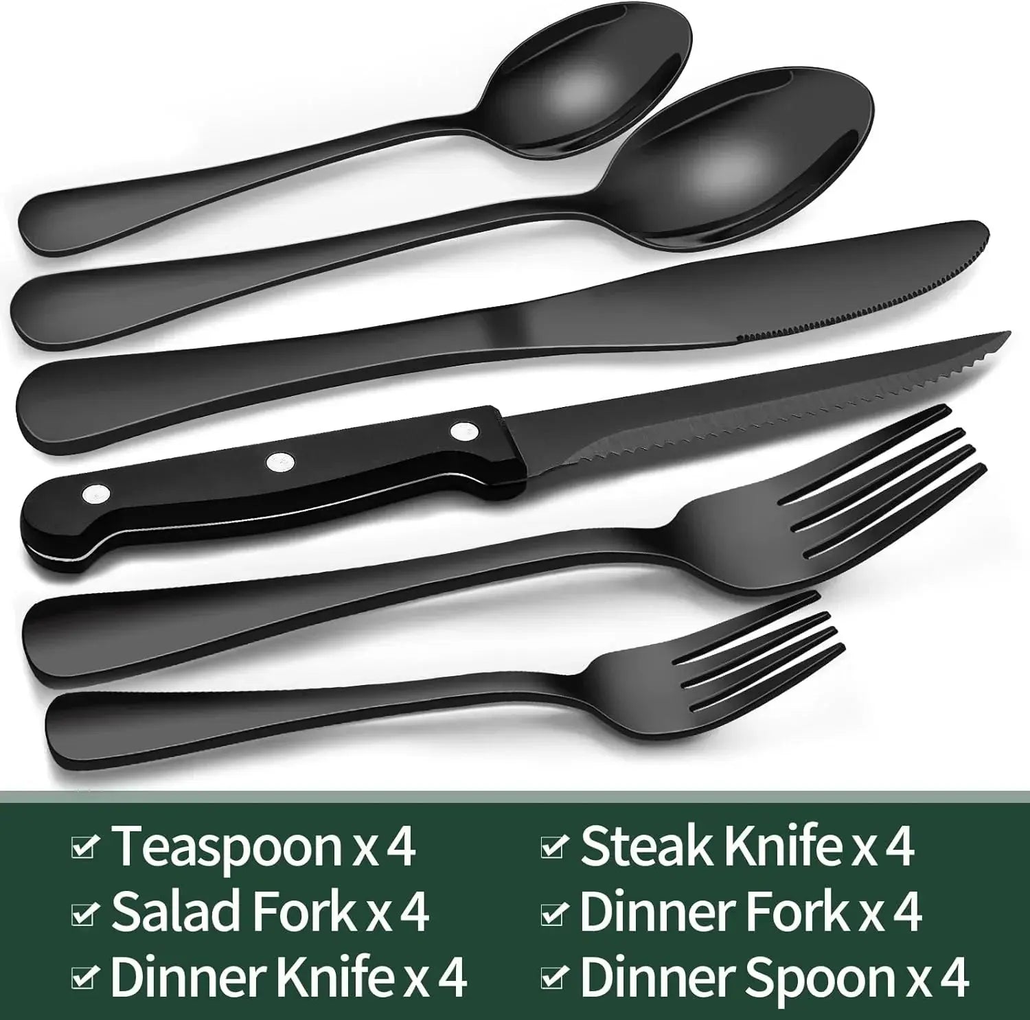 Besteck-Set Schwarz 24-Teilig – Mattes Edelstahl Für 4 Personen