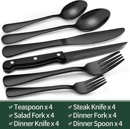 Besteck-Set Schwarz 24-Teilig – Mattes Edelstahl Für 4 Personen