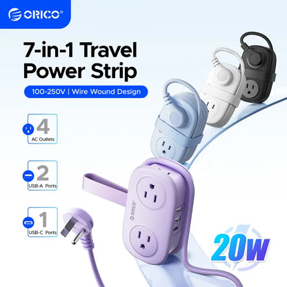 ORICO Multi-Power Travel Power Strip, 15W/20W/65W/100W Output, 2-4 AC Outlets & 3-4 USB Ports with 4FT Short Cord, Compact Cruise-Approved Charging Station for Travel, Hotel & Dorm