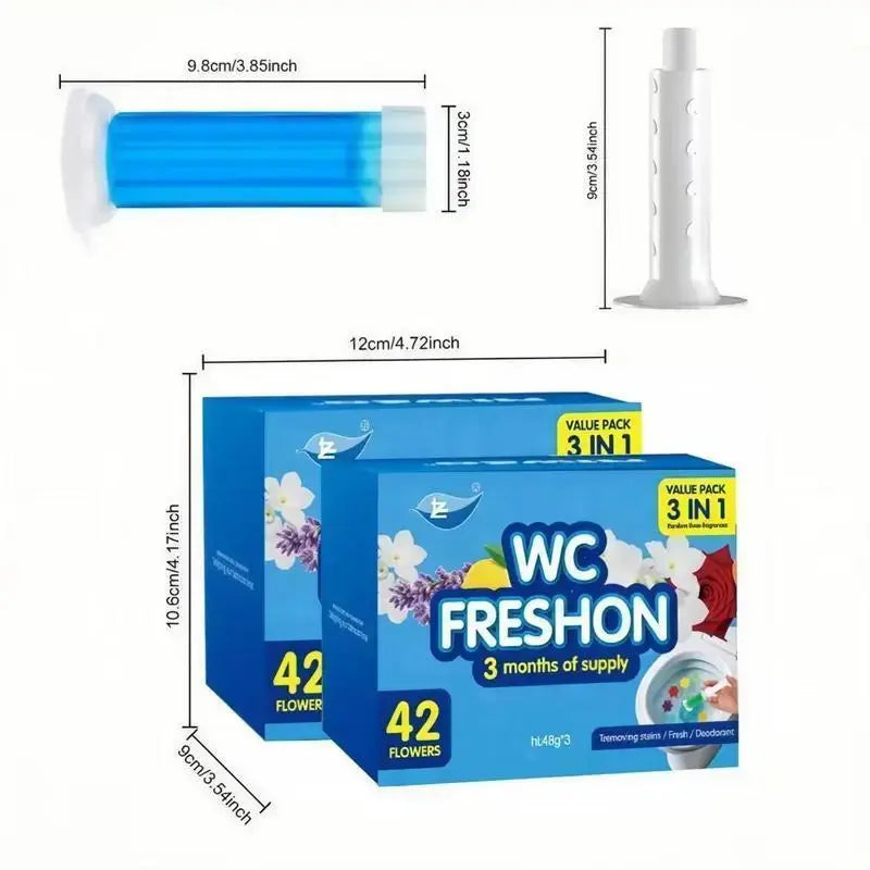 42 Flowers! 3-Tubes Toilet Gel Stamp Box Deodorizing Bathroom Freshener with Flower Scent - Keeps Toilet Clean & Fresh for 3 Months