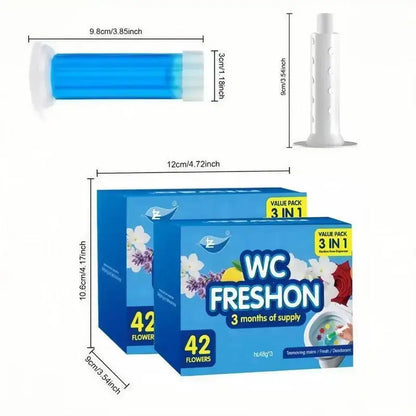 42 Flowers! 3-Tubes Toilet Gel Stamp Box Deodorizing Bathroom Freshener with Flower Scent - Keeps Toilet Clean & Fresh for 3 Months