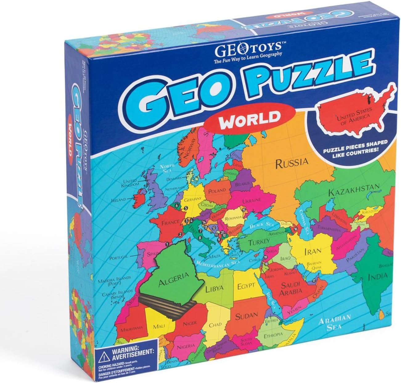Geopuzzle, World Jigsaw Puzzles, 68 Pc Geography Game & Map Puzzle, Educational Games & Kids Learning Activities, Puzzle Gifts for Children Ages 6-9, Fun Learning Toys for Kids