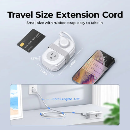 ORICO Multi-Power Travel Power Strip, 15W/20W/65W/100W Output, 2-4 AC Outlets & 3-4 USB Ports with 4FT Short Cord, Compact Cruise-Approved Charging Station for Travel, Hotel & Dorm