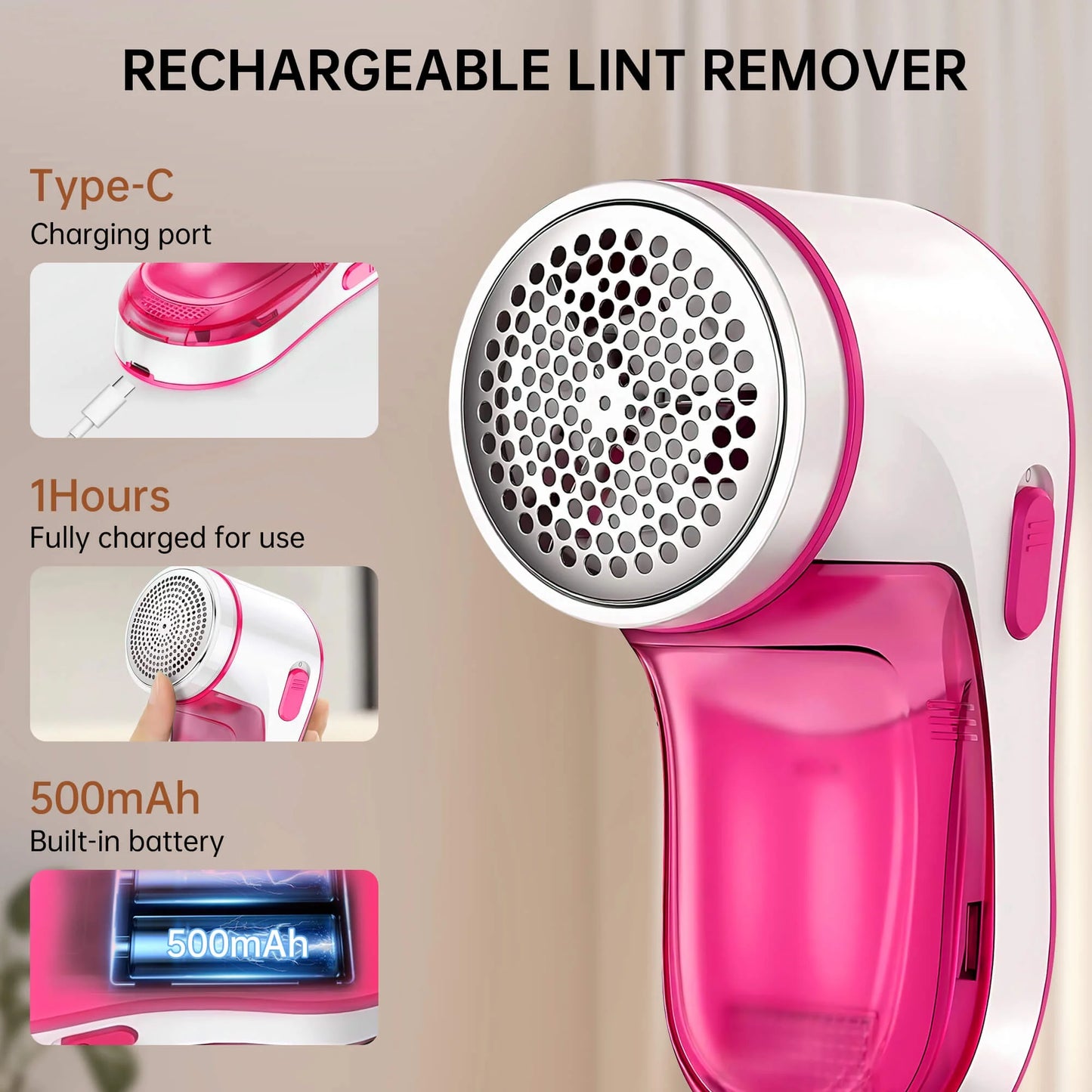 Cordless Fabric Shaver, Rechargeable Lint Remover, Electric Lint Shaver Sweater Defuzzer with 2 Replaceable Stainless Steel Blades, Remove Clothes Fuzz, Pills, Bobbles