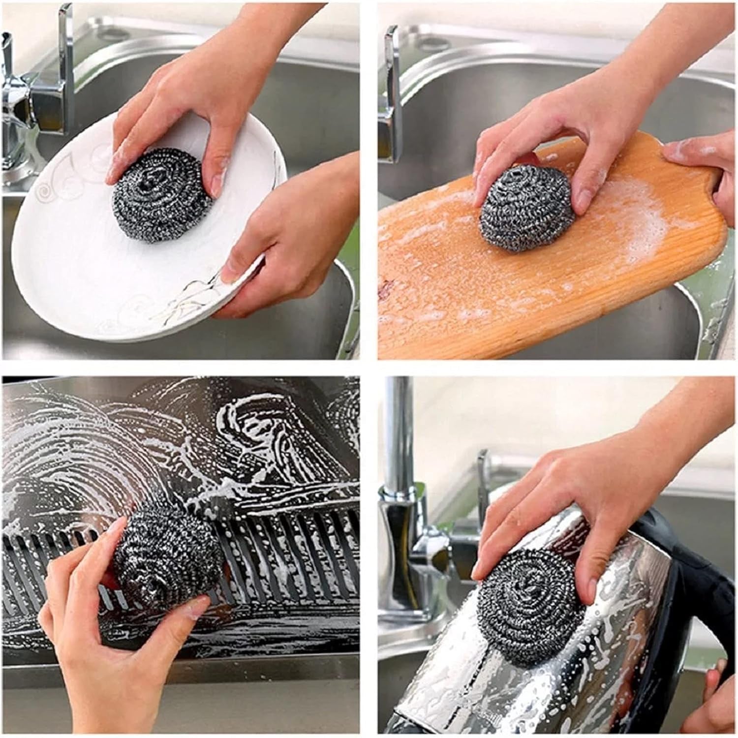 Stainless Steel Scourer Pads Steel Sponges Stainless Steel Scrubber Balls for Kitchen, Bathroom, Pots and Pans (12PCS)