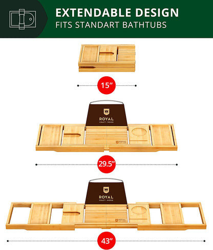 Premium Foldable Bathtub Tray Caddy - Wood Bath Tray for Tub, Bamboo Shelf, Expandable Bath Table Trays, Bathtub & Bathroom Accessories for New Home & Mothers, Birthday Gifts for Mom