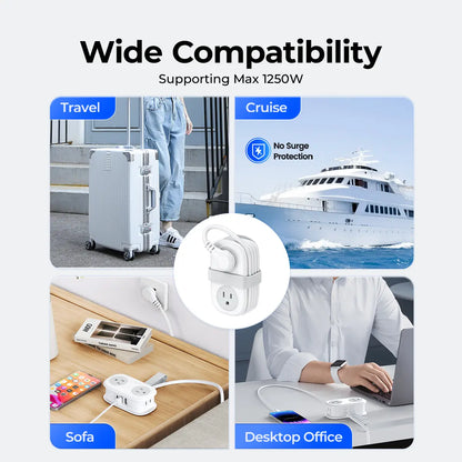 ORICO Multi-Power Travel Power Strip, 15W/20W/65W/100W Output, 2-4 AC Outlets & 3-4 USB Ports with 4FT Short Cord, Compact Cruise-Approved Charging Station for Travel, Hotel & Dorm