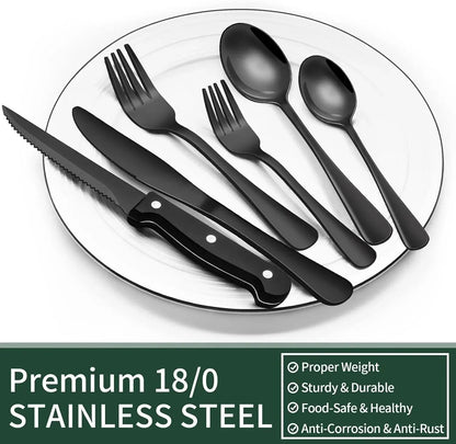Besteck-Set Schwarz 24-Teilig – Mattes Edelstahl Für 4 Personen