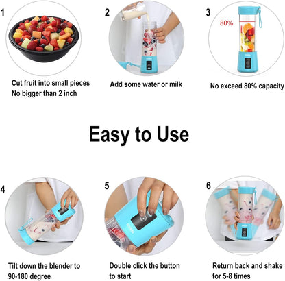 Personal Size Blender Juicer Cup - Portable Smoothies and Shakes Blender, Handheld Fruit Machine - Blue