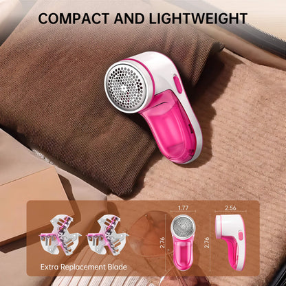 Cordless Fabric Shaver, Rechargeable Lint Remover, Electric Lint Shaver Sweater Defuzzer with 2 Replaceable Stainless Steel Blades, Remove Clothes Fuzz, Pills, Bobbles