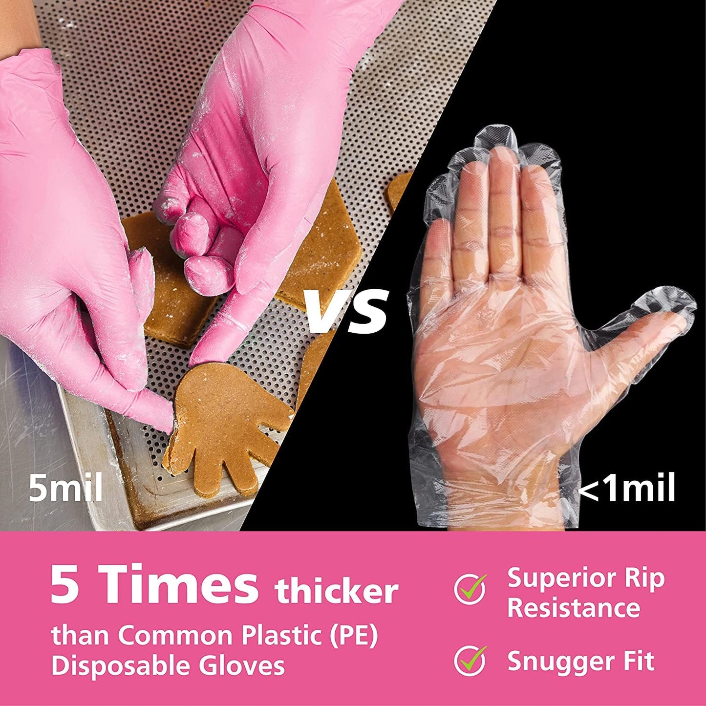 Disposable Gloves for Women, Pink Vinyl Gloves Disposable Latex Free for Cooking, Food Prep, Cleaning, Hair Dye, Tattoo, Medium Duty, Touch Screen, Small, 100 Pack