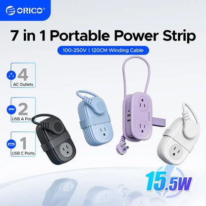 ORICO Multi-Power Travel Power Strip, 15W/20W/65W/100W Output, 2-4 AC Outlets & 3-4 USB Ports with 4FT Short Cord, Compact Cruise-Approved Charging Station for Travel, Hotel & Dorm