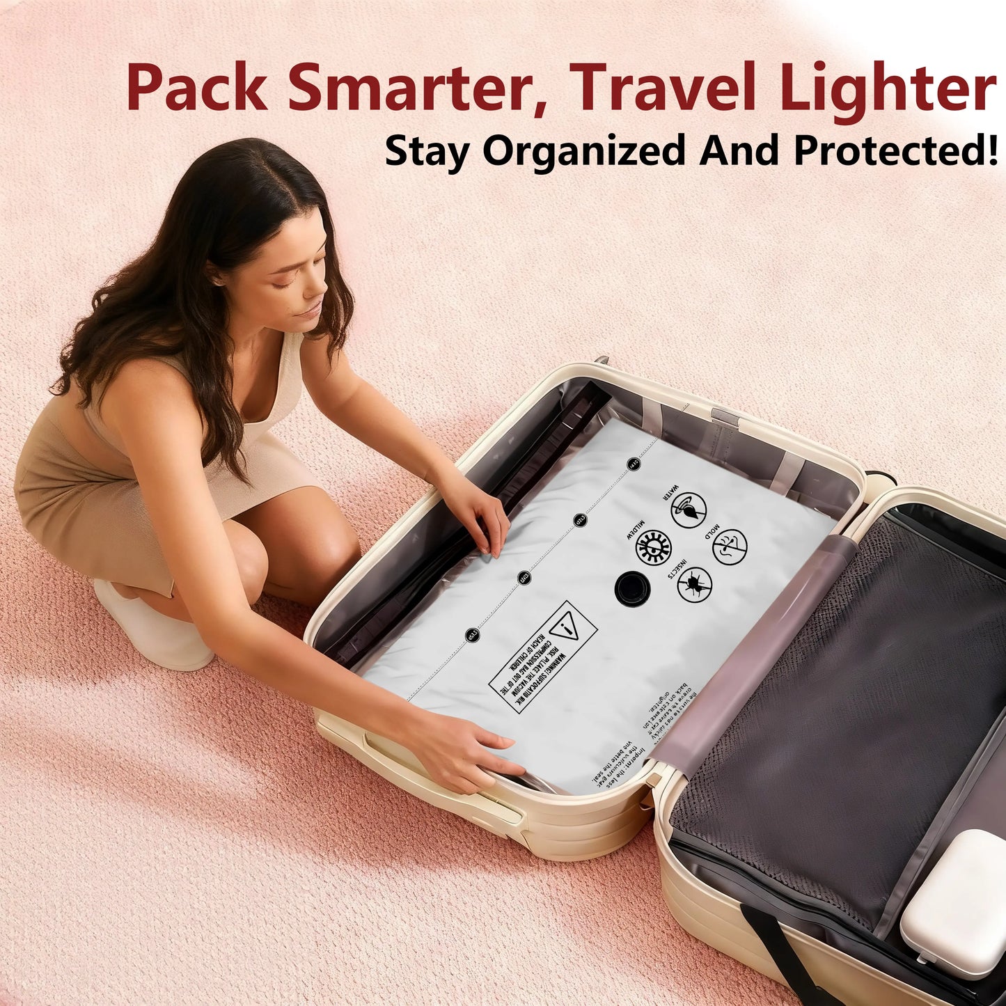 Snofrid Cordless Travel Vacuum Storage Compression Bag Set – 15-Pack in 3 Sizes – USB Rechargeable Handheld Pump with Built-In Battery – Waterproof & Reusable Space Saver for Clothes & Packing, Perfect for Carry-On Suitcases