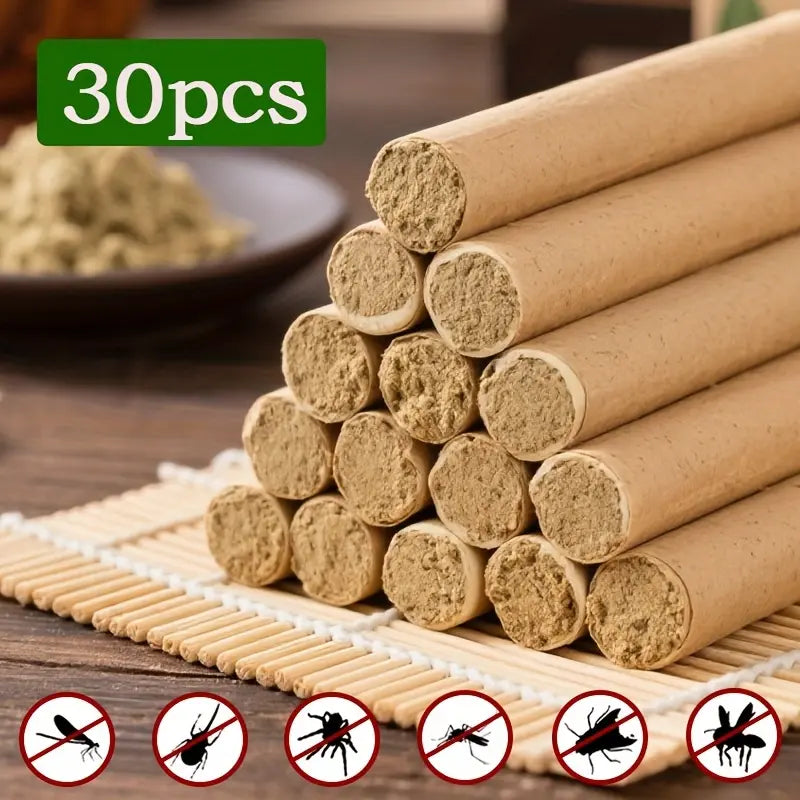 [Natural Defense] 10/20/30-Pack Organic Mugwort & Gastrodia Aromatherapy Sticks - Non-Toxic Mosquito Repellent & Sleep Aid