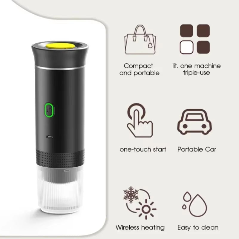 Coffee Machine Wireless Electric Coffee Machine Portable Espresso Coffee Machine Maker 3-In-1 Capsule Powder Travel Coffee Maker